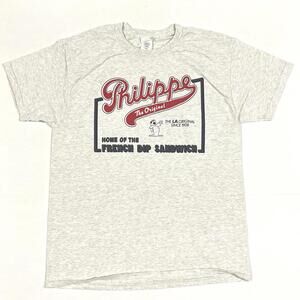 PHILIPPE HOME OF THE FRENCH DIP LOS ANGELES T SHIRT Sz L Heather Gray Read